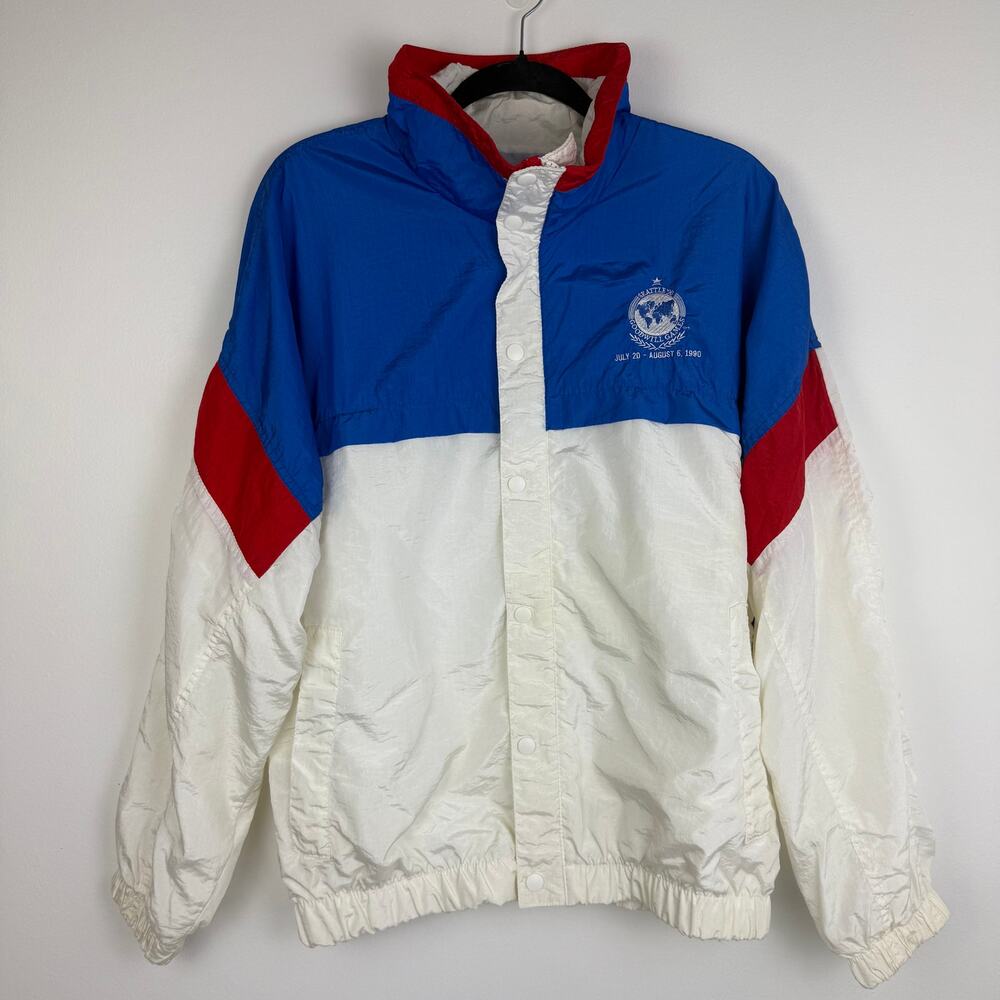 Vintage 1990 Zero 90 Adult Seattle Goodwill Games Retro White/Blue Jacket Medium